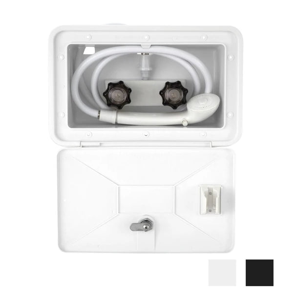 Exterior RV & Cargo Trailer Shower Box with Hot & Cold Faucet
