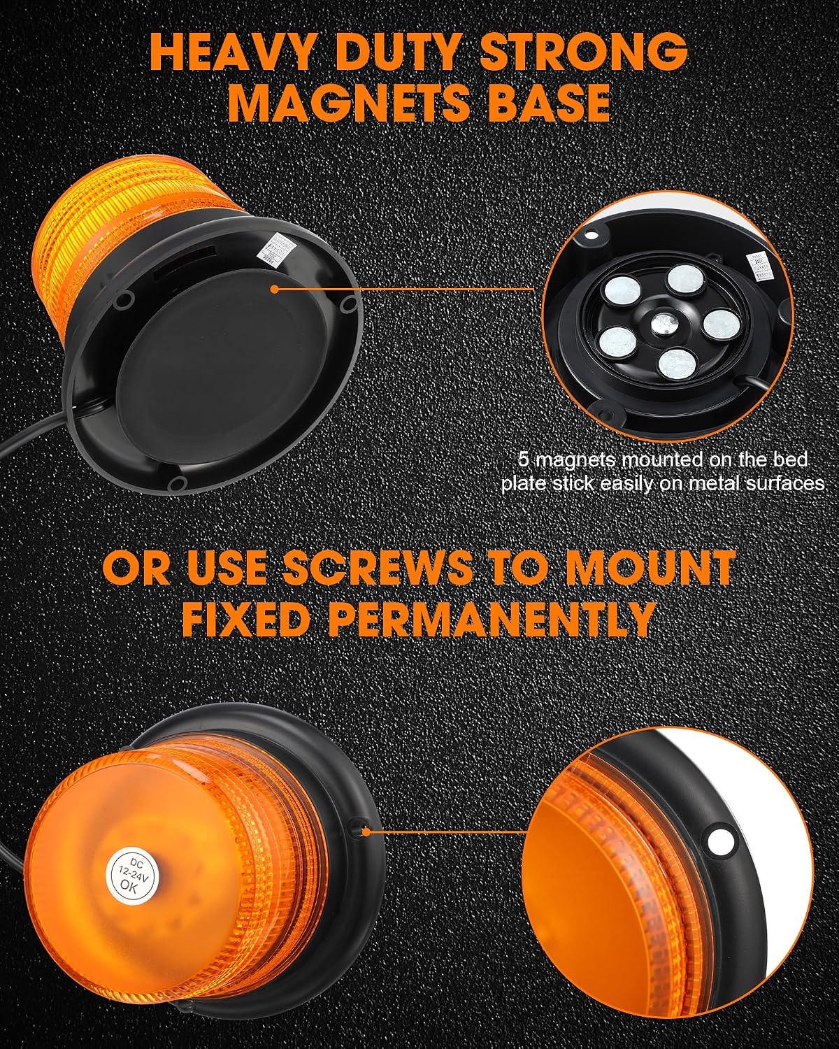 60 LED Amber Beacon Strobe Warning Light - Image 3
